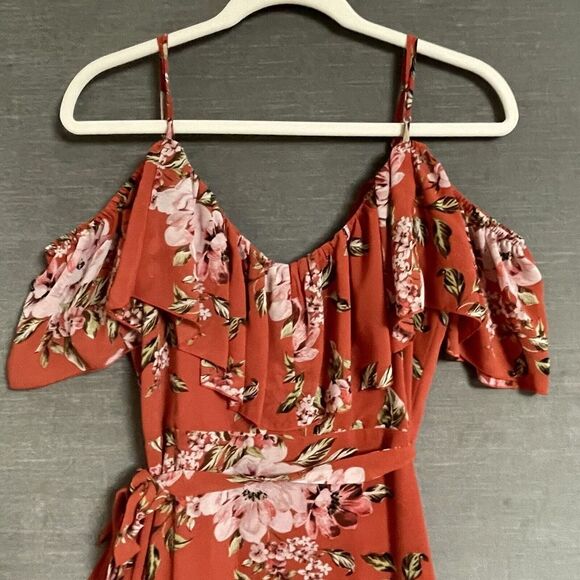 WAYF Dress Medium Nanette Floral True Wrap Cold Shoulder Beach Hawaii Cruise - Picture 8 of 13